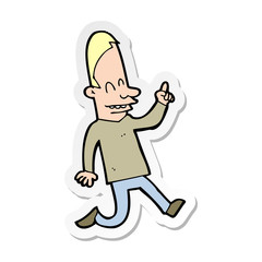 sticker of a cartoon happy man pointing