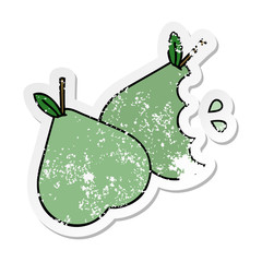 distressed sticker of a cute cartoon green pear