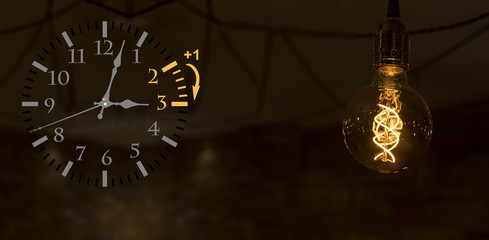 Daylight Saving Time. DST. Wall Clock going to winter time. Turn time forward.