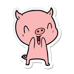 sticker of a happy cartoon pig
