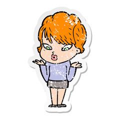 distressed sticker of a cartoon woman