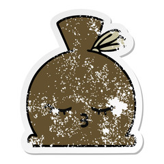 distressed sticker of a cute cartoon sack