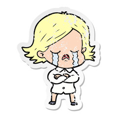 Fototapeta premium distressed sticker of a cartoon girl crying