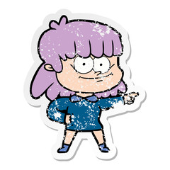 distressed sticker of a cartoon girl smiling