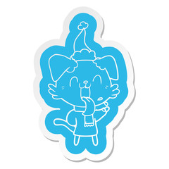 cartoon  sticker of a panting dog wearing santa hat