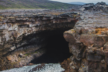 Iceland entrance to Surtshellir is a lava cave