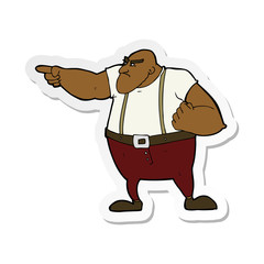 sticker of a cartoon angry tough guy pointing