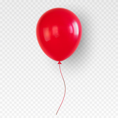 Red helium balloon. Birthday baloon flying for party. - obrazy, fototapety, plakaty