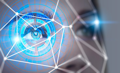 Young woman face recognition and HUD