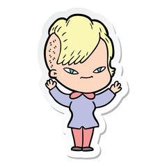 sticker of a cute cartoon girl with hipster haircut