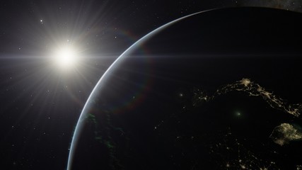 Planet Earth from space 3D illustration orbital view, our planet from the orbit, world, ocean, atmosphere, land, clouds, globe (Elements of this image furnished by NASA)