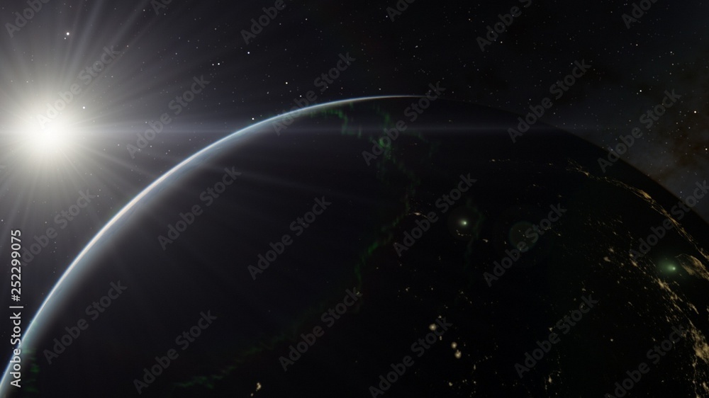 Wall mural planet earth from space 3d illustration orbital view, our planet from the orbit, world, ocean, atmos