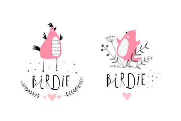 Funny Birds Characters Cute Logo Design