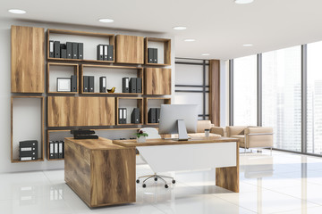 White stripe manager office corner with sofa