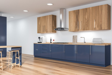Kitchen corner with blue countertops