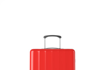 Red suitcase close up over white