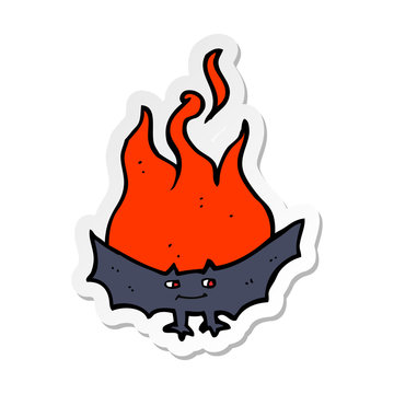 sticker of a cartoon flaming halloween bat