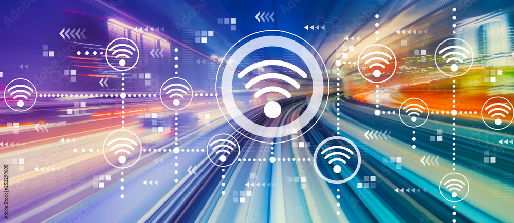 Poster wifi concept with abstract high speed technology pov motion blur
