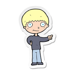 sticker of a cartoon happy boy pointing