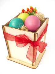 a box of eggs colored