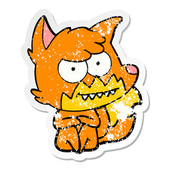 distressed sticker of a cartoon grinning fox sitting