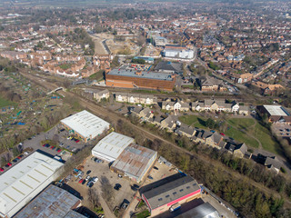 Aerial photo of the UK town of Wokingham. Wokingham is a historic market town in Berkshire, England, 39 miles west of London