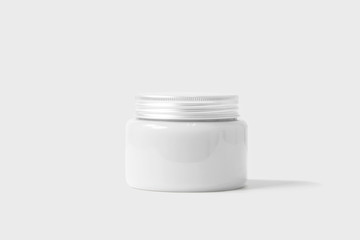 Cosmetic glass jar Mock up. Skin care bottles for gel, liquid, lotion, cream. Beauty product package isolated on white.Body Butter Jar.High resolution photo. 