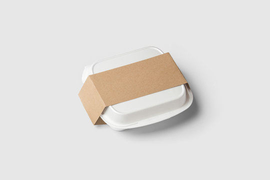 White Fast Food Box Container with label Packaging Package Packing Pack Isolated on white Background.High resolution photo.Top view