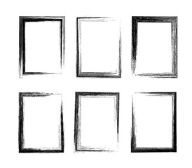 Grunge rectangular frames. Set of 6 different hand drawn rectangle borders. Pencil stroke. 
