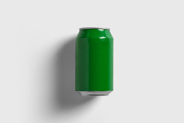 Metallic green Can on white background, top view.High resolution photo.