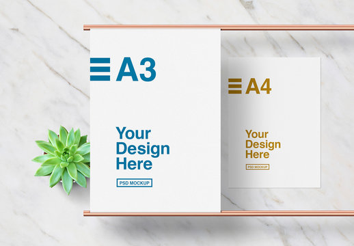 Two Sizes of Paper with Copper Pipe Mockup