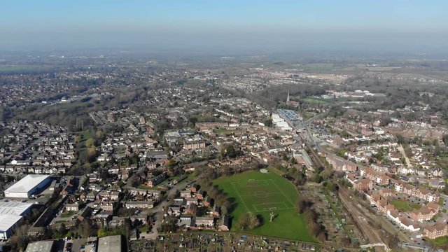 Aerial Footage of the UK town of Wokingham. Wokingham is a historic market town in Berkshire, England, 39 miles west of London