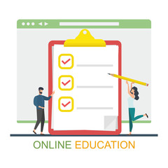 Online e-learning concept, digital classroom. Study over the Internet, online education, university banner. Vector illustration.