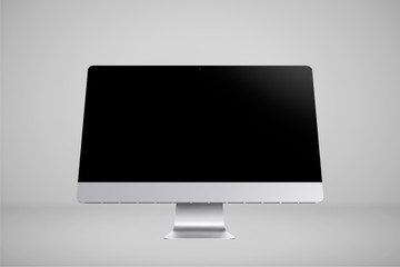 Monoblock Computer .Monoblock frame monitor with blank black screen isolated on white background. 3D rendering.