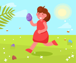 Obraz na płótnie Canvas Kid looking for eggs for Easter Vector. Cartoon. Isolated art