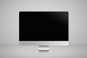 Monoblock Computer .Monoblock frame monitor with blank black screen isolated on white background. 3D rendering.