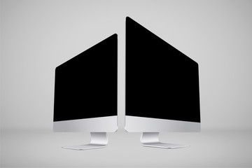 Monoblock Computer .Monoblock frame monitor with blank black screen isolated on white background. 3D rendering.