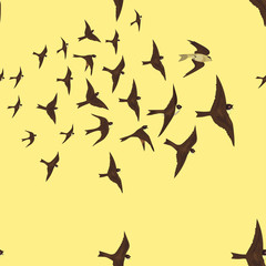 Seamless pattern with flock of swifts. Cute animal fabric design for cloths fabric or wallpaper.
