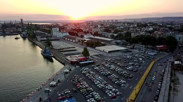 Aerial view of Port of varna and parking