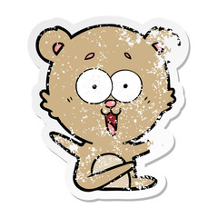 distressed sticker of a laughing teddy  bear cartoon