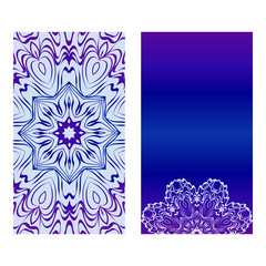Vintage Cards With Floral Mandala Pattern. Vector Template. The Front And Rear Side. Blue, purple silver color