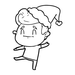 happy line drawing of a man wearing santa hat
