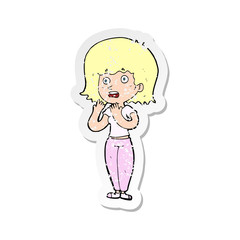 retro distressed sticker of a cartoon shocked woman