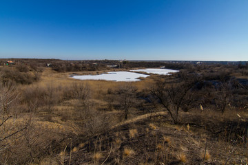 Morning winter snowless landscape