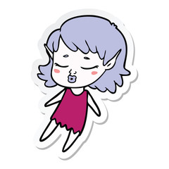 sticker of a pretty cartoon elf girl flying