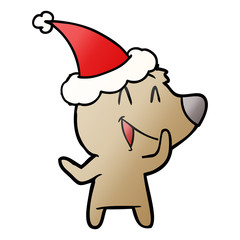 laughing bear gradient cartoon of a wearing santa hat