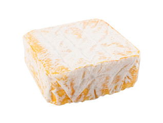 Square Yellow Soft French Cheese with a White Mold