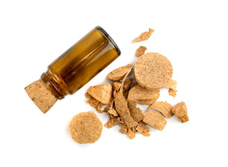 Natural wine cork and small bottles with hand made corks