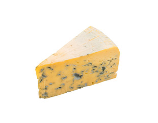 Piece of Blue Cheese on White Background Close Up