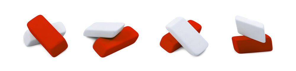 Big Collection of White and Blue Erasers Isolated